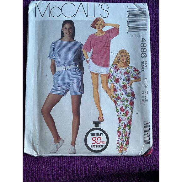 McCalls 4886 top shorts pants sewing pattern sz 10 12 - Picture 1 of 6